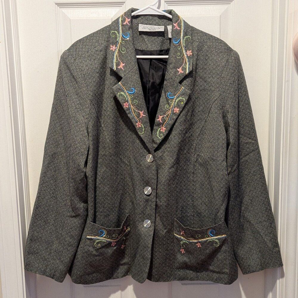Vintage Two Twenty Size XL grey & black Chevron Blazer with Colorful Trim